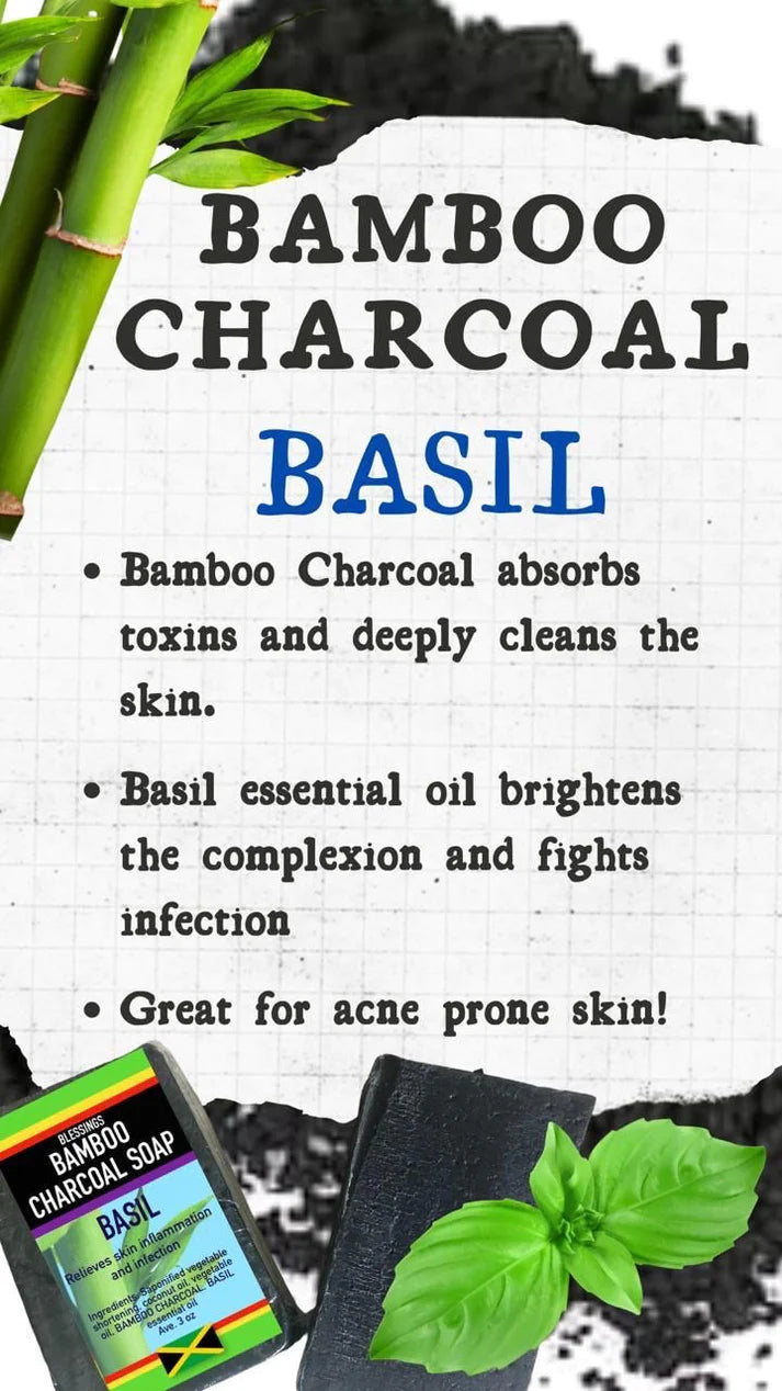 BLESSINGS ALL NATURAL BAMBOO CHARCOAL BASIL FACE & BODY BAR