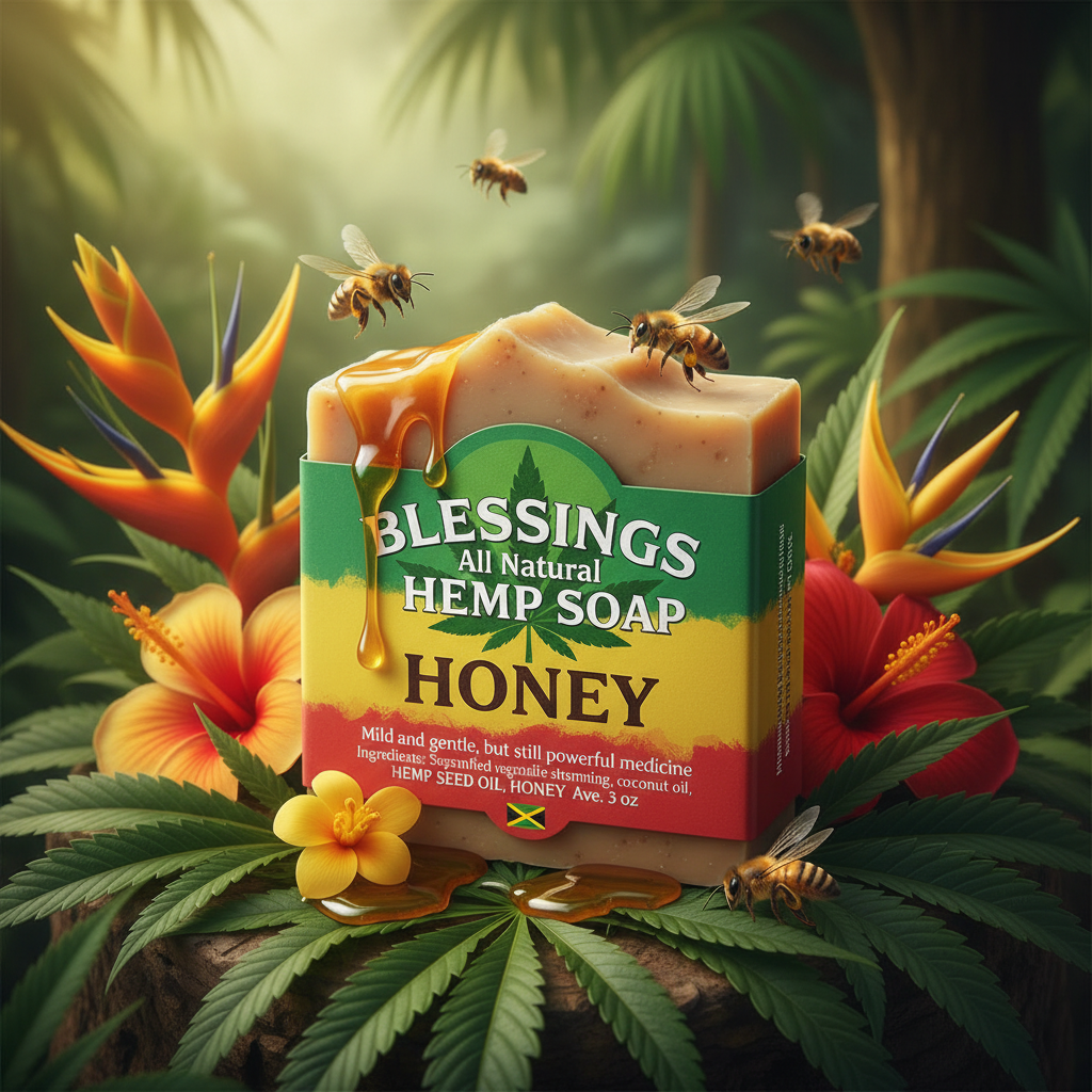 All Natural Skincare Blessings Hemp Soap Honey - Jamaican Naturals