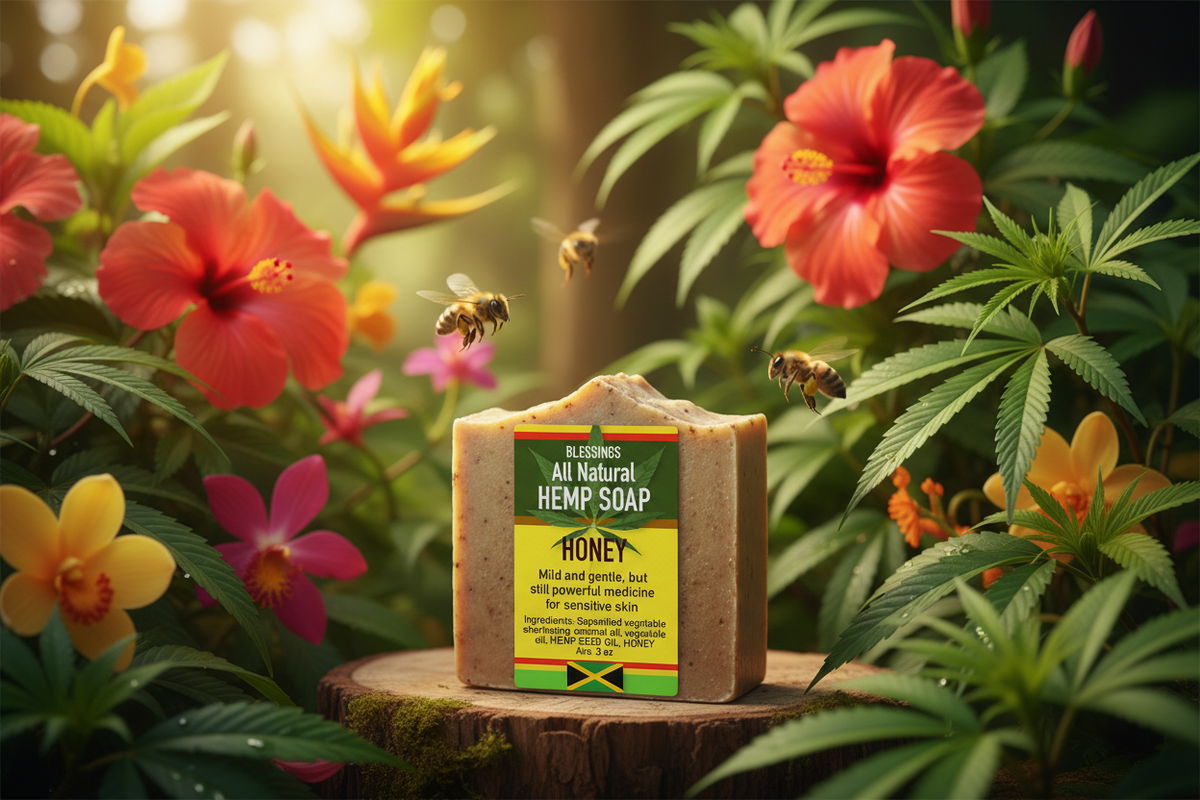 All Natural Skincare Blessings Hemp Soap Honey - Jamaican Naturals