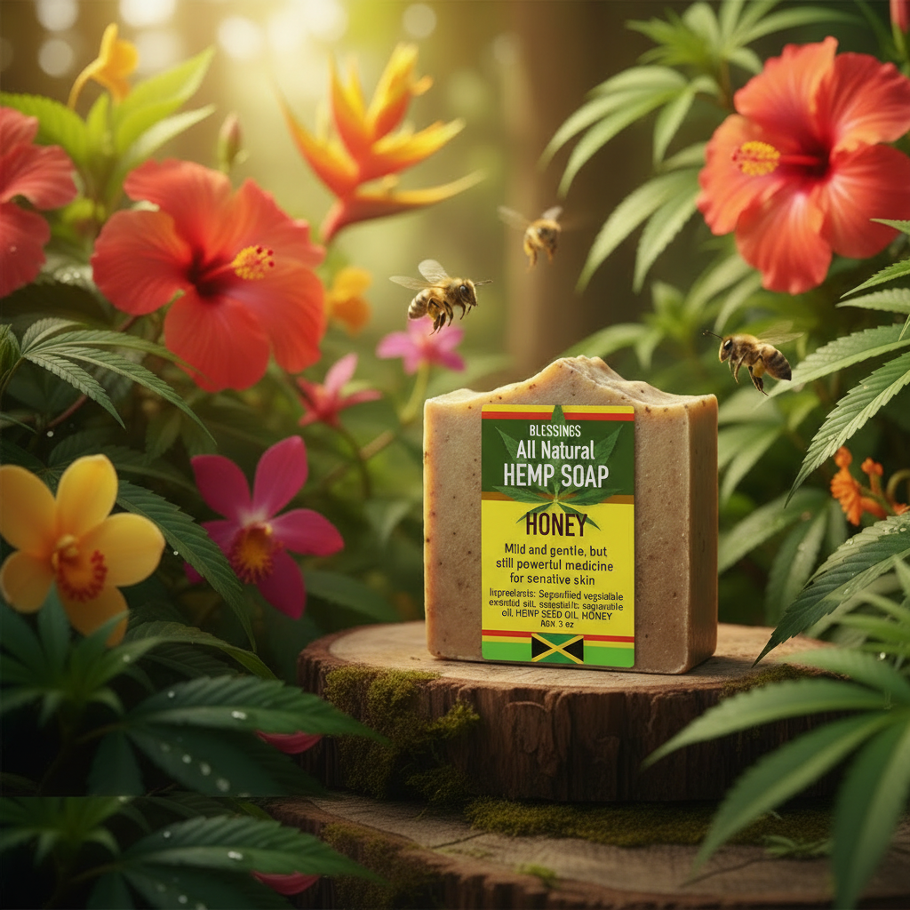 All Natural Skincare Blessings Hemp Soap Honey - Jamaican Naturals