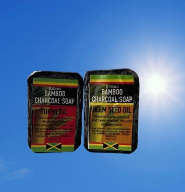 BUNDLED - BLESSINGS ALL NATURAL BAMBOO CHARCOAL TURMERIC & BAMBOO CHARCOAL NEEM SEED OIL FACE AND BODY SOAP