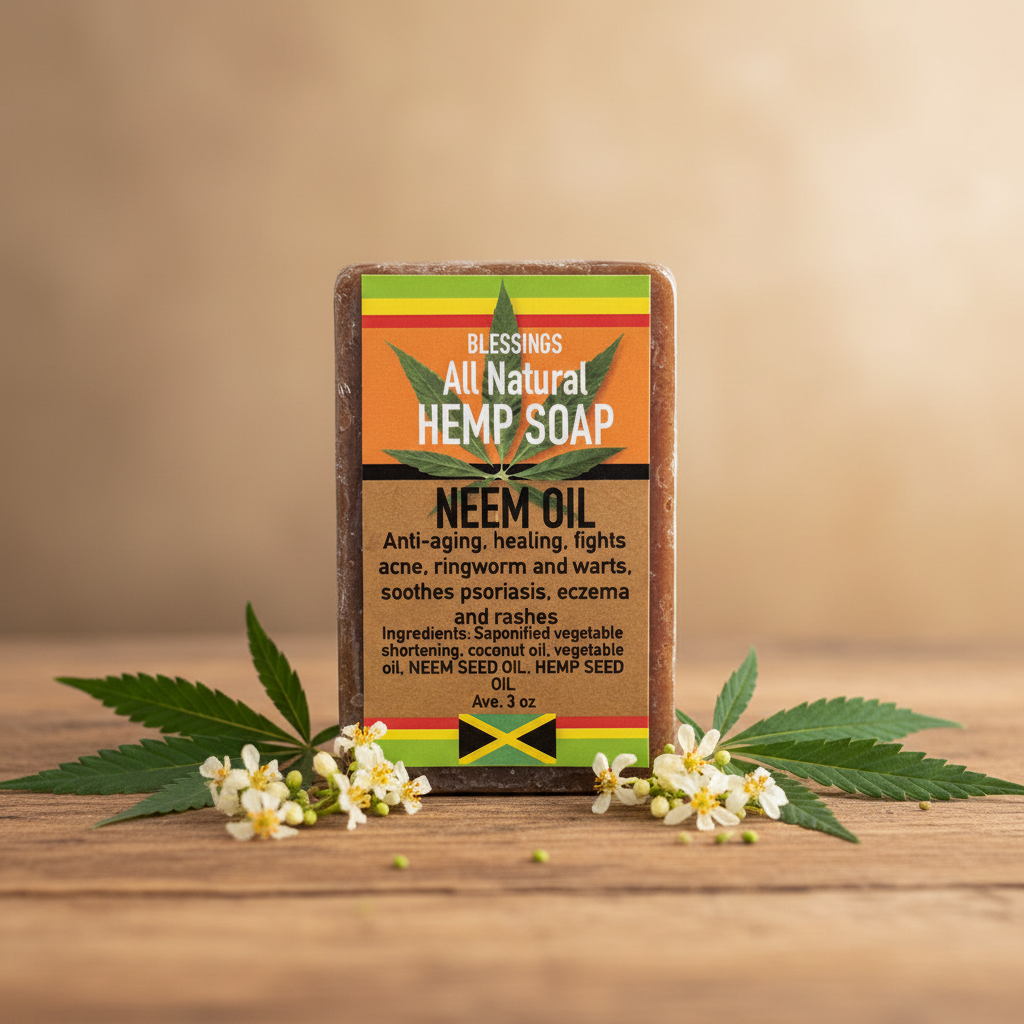 All Natural Skincare Blessings Hemp Soap Neem Oil - Jamaican Naturals