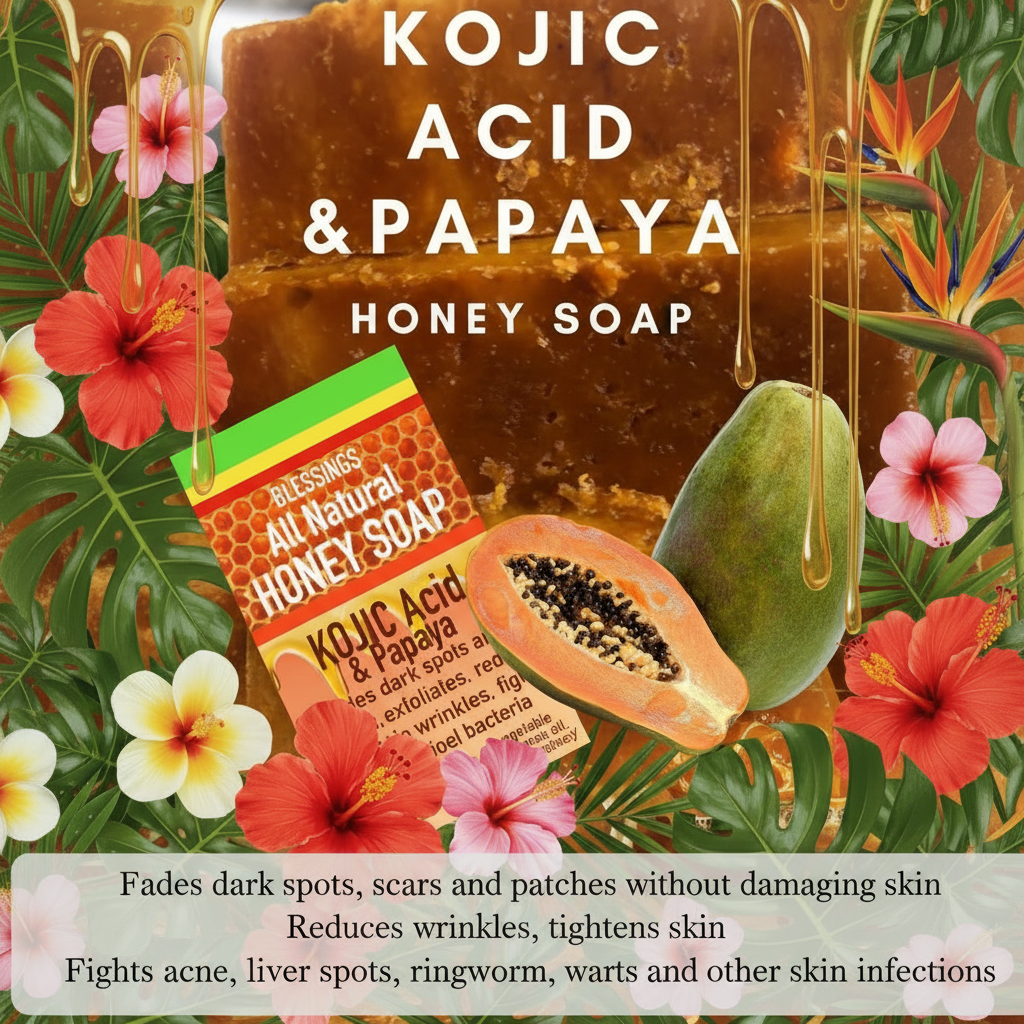 All Natural Skincare Blessings Honey Soap Kojic Acid Papaya - Jamaican Naturals