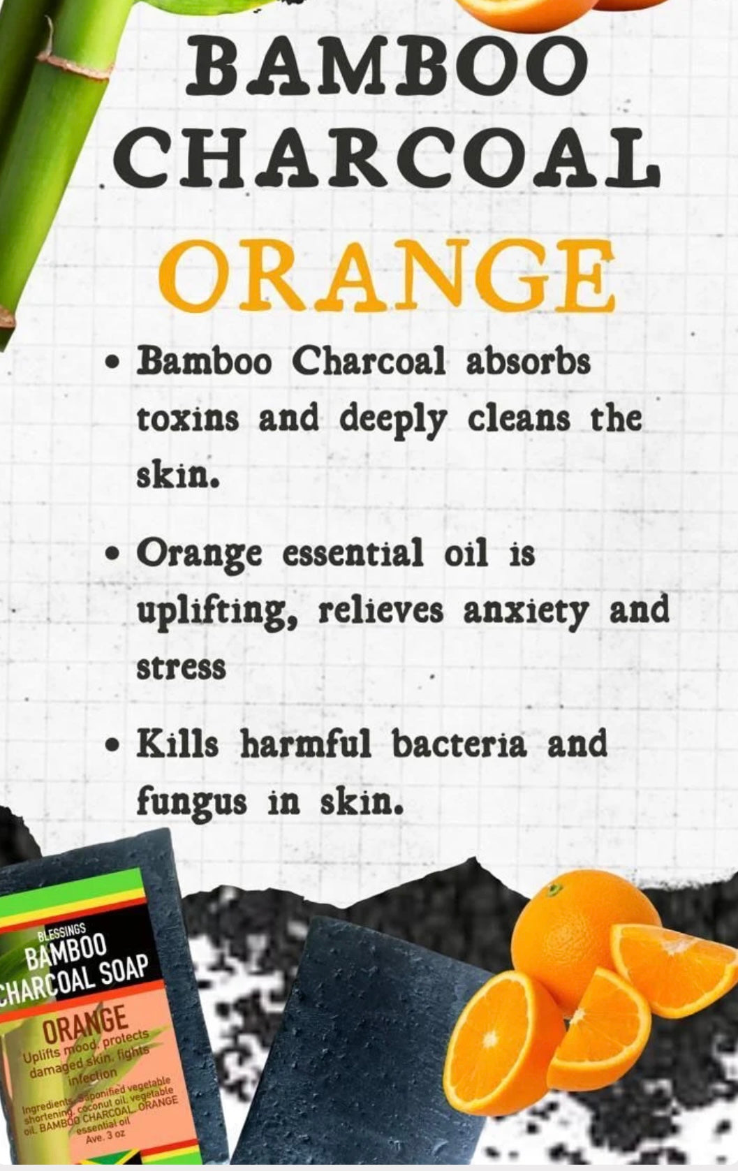 BLESSINGS ALL NATURAL BAMBOO CHARCOAL ORANGE SOAP