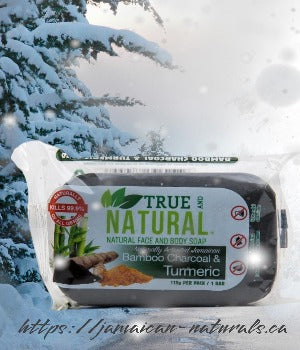 TRUE AND NATURAL JAMAICAN BAMBOO CHARCOAL & TURMERIC FACE & BODY BAR