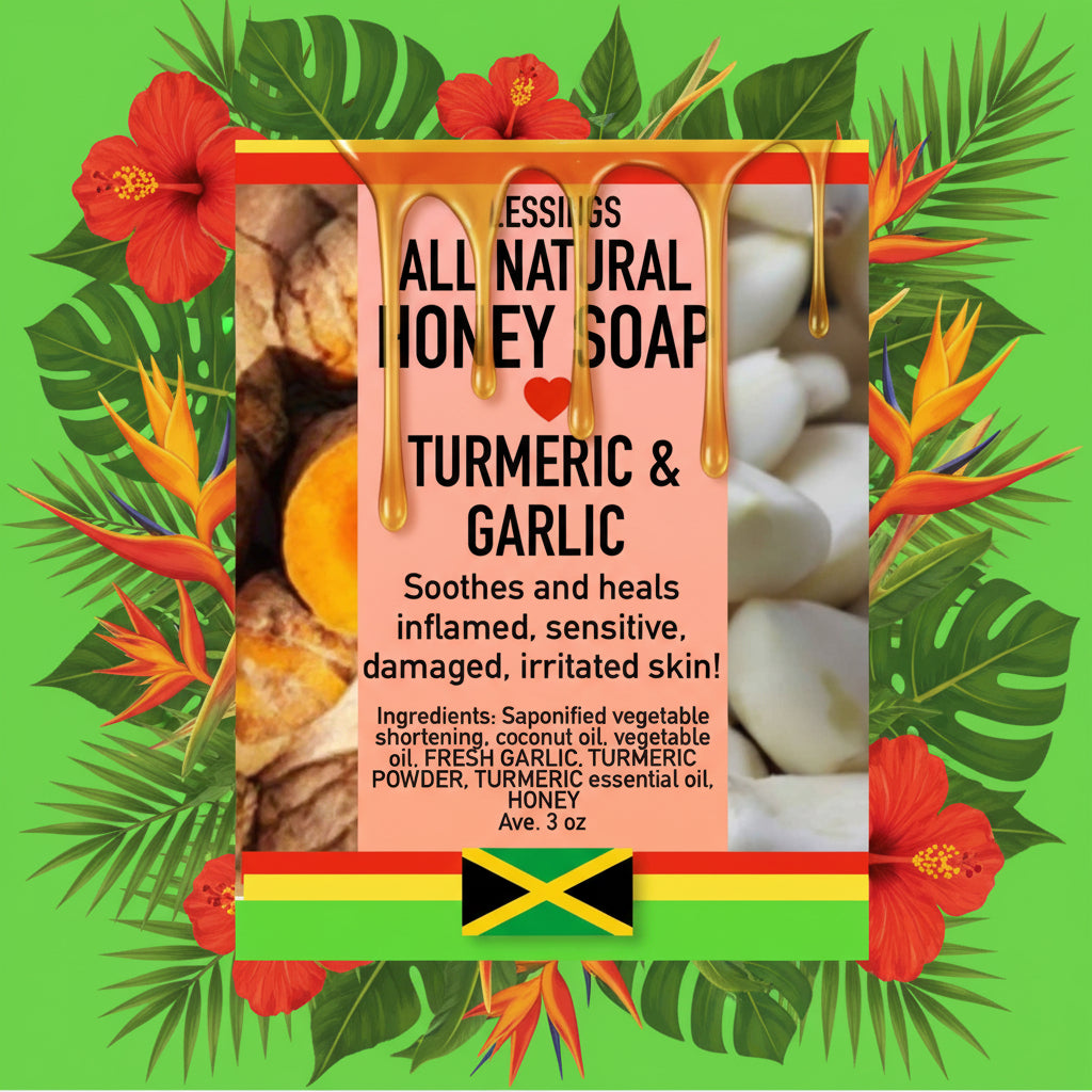 All Natural Skincare Blessings Honey Soap Turmeric & Garlic - Jamaican Naturals