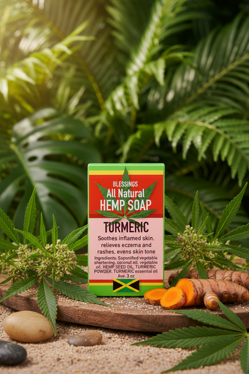 All Natural Skincare Blessings Hemp Soap with Turmeric for Radiant Skin - Jamaican Naturals