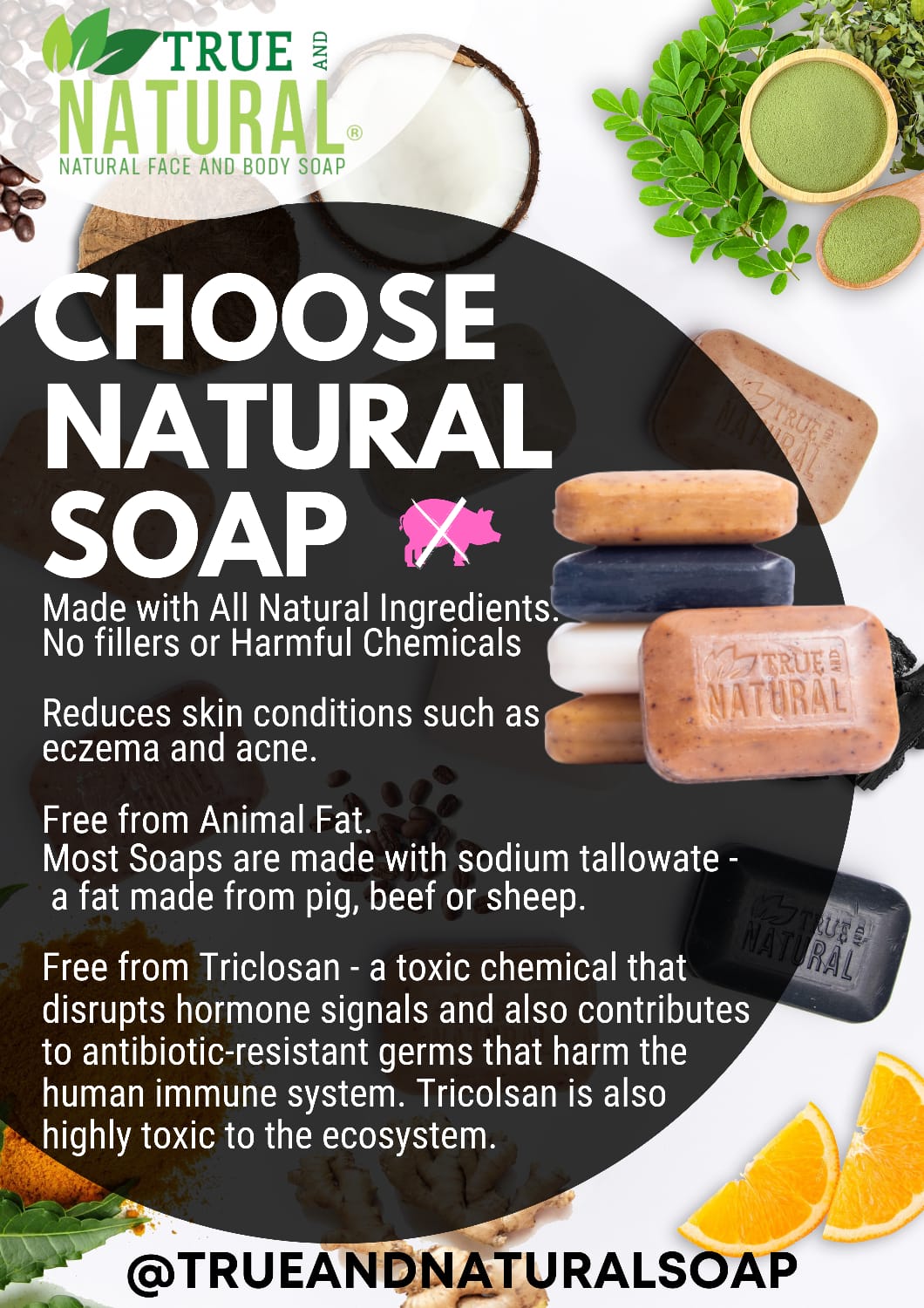 TRUE AND NATURAL TURMERIC & GINGER FACE & BODY BAR