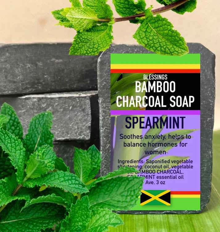 All Natural Skincare Blessings Bamboo Charcoal Soap Spearmint - Jamaican Naturals