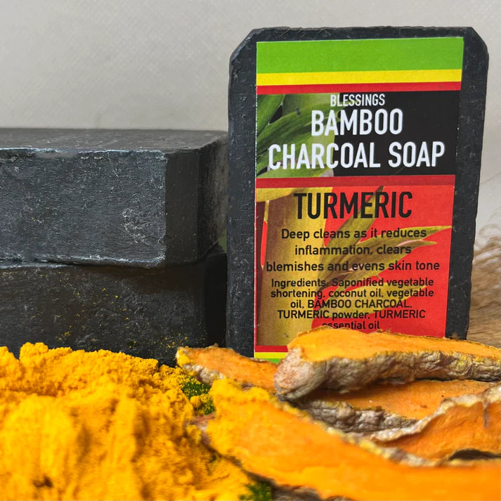 BLESSINGS ALL NATURAL BAMBOO CHARCOAL TURMERIC FACE & BODY BAR