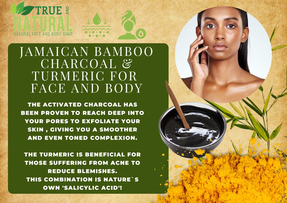 TRUE & NATURAL BUNDLE - EUCALYPTUS AND NEEM: BAMBOO CHARCOAL AND TURMERIC FACE & BODY SOAPS