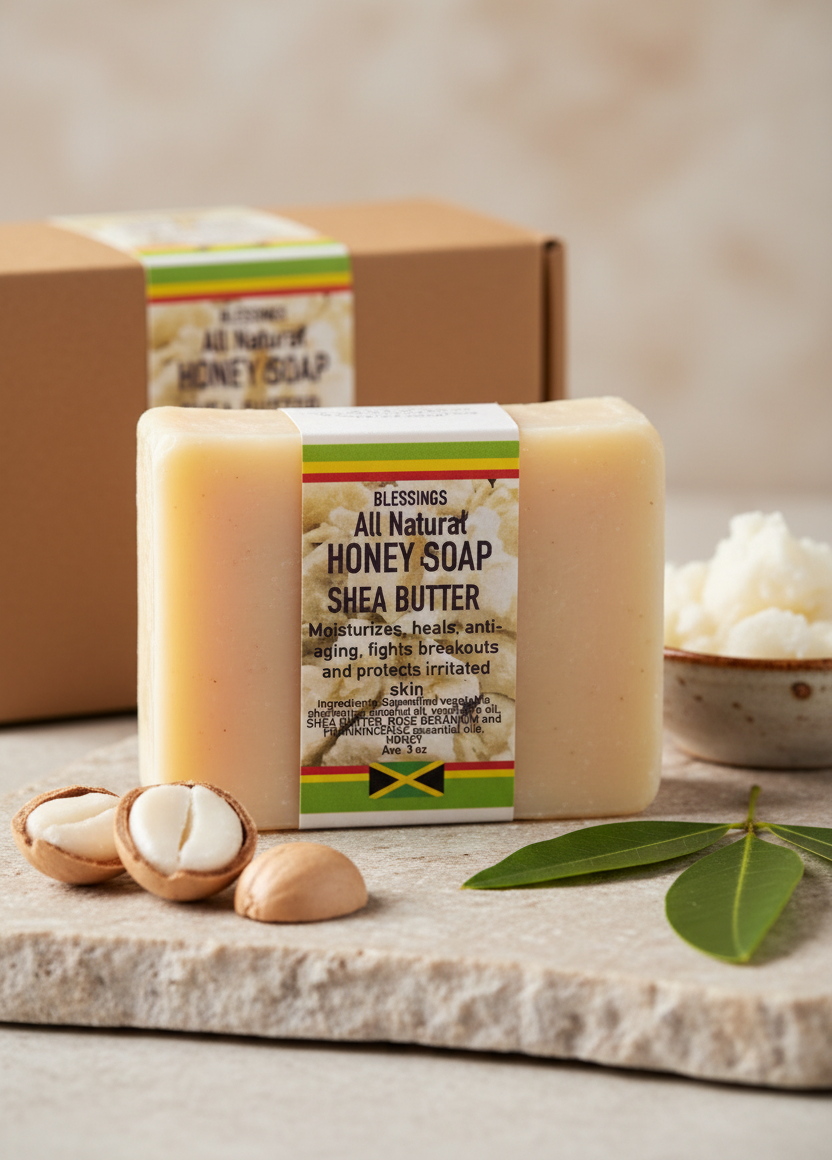All Natural Skincare Blessings Honey Soap Shea Butter - Jamaican Naturals - Product Description