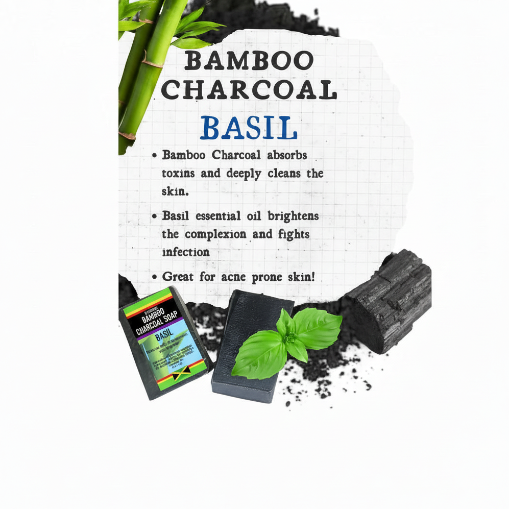 Savon au charbon de bambou 100% naturel et basilic