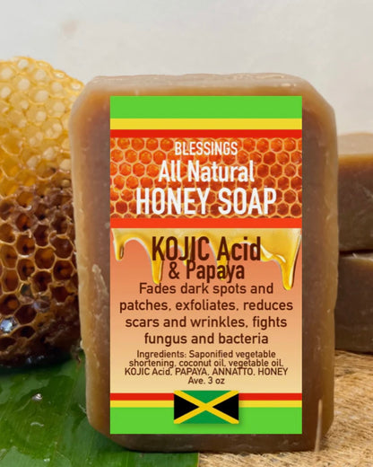 BLESSINGS ALL NATURAL HONEY KOJIC ACID PAPAYA FACE & BODY BAR
