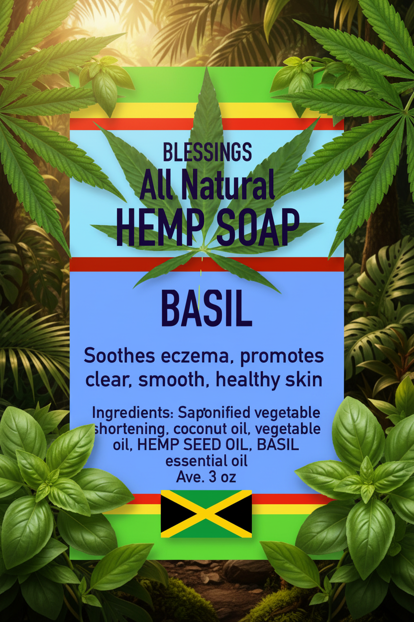 All Natural Skincare  Blessings Hemp Soap Basil - Jamaican Naturals