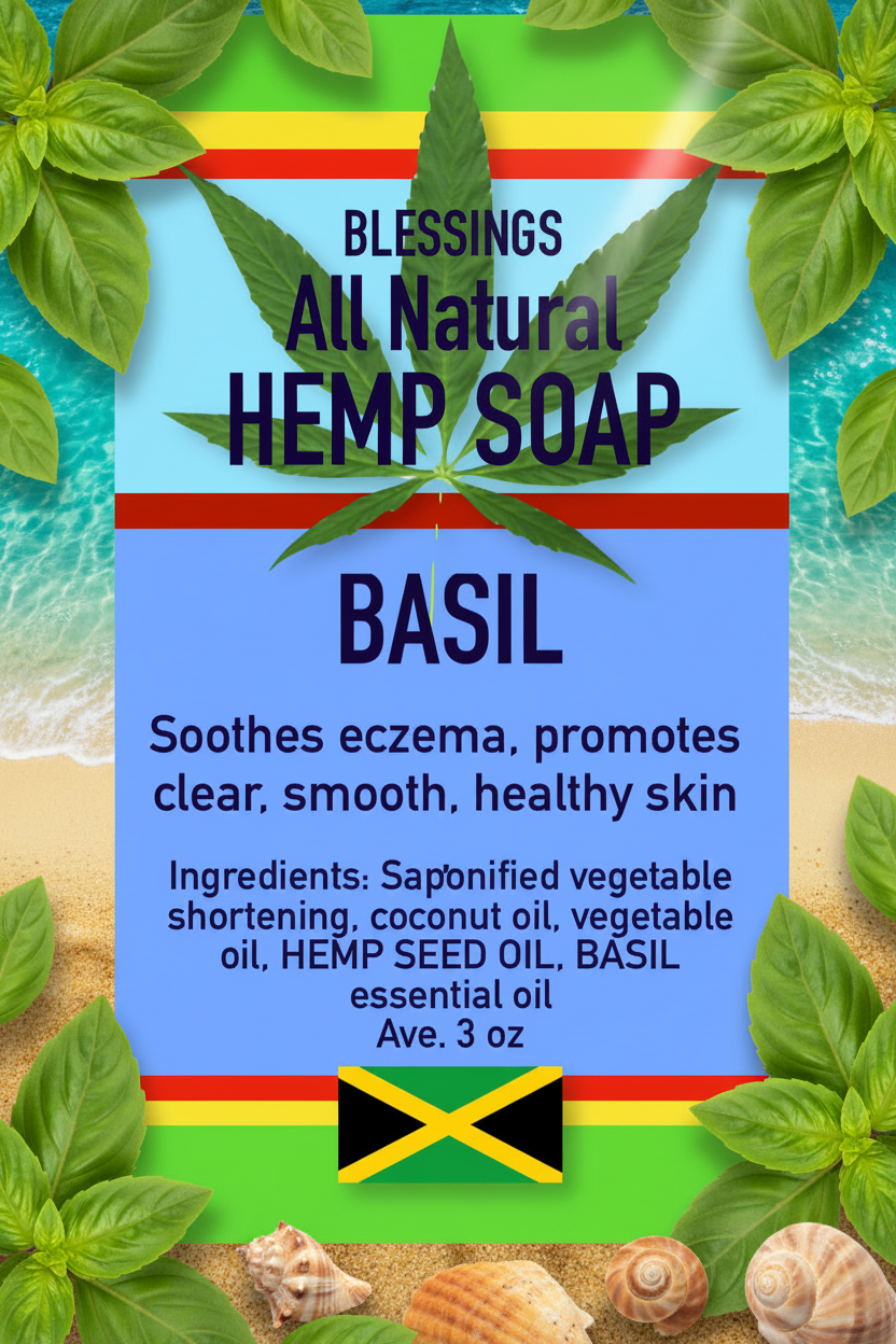 All Natural Skincare  Blessings Hemp Soap Basil - Jamaican Naturals